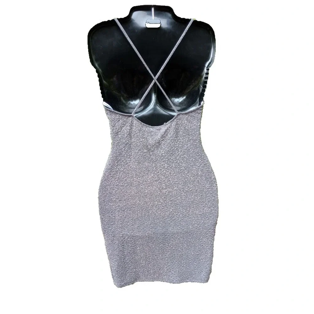 Vintage Y2K Windsor Dress Metallic Glitter S Bodycon Asymmetrical Stretch USA - Picture 5 of 11
